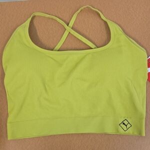 Puma Vibrant Yellow Ribbed Sports Bra Size XLARGE